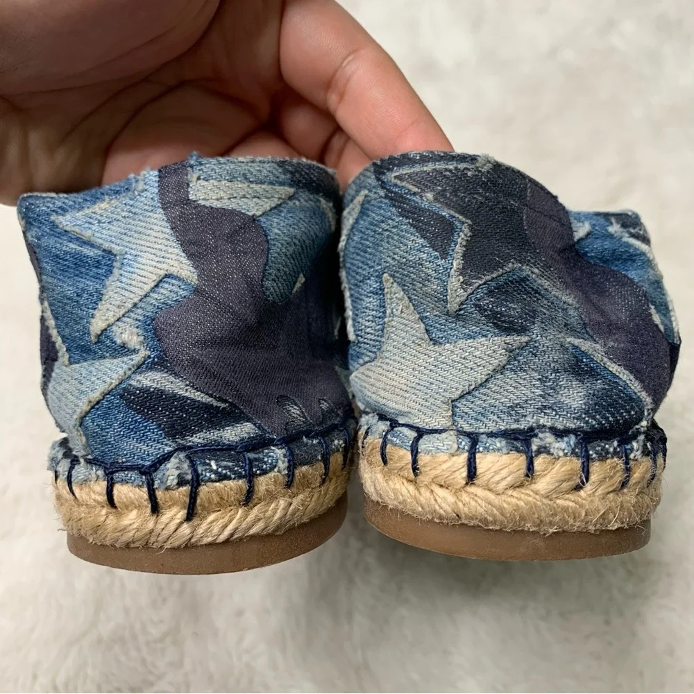 Valentino Garavani Women's Blue Star Print Denim Espadrilles Flats Shoes Size 40